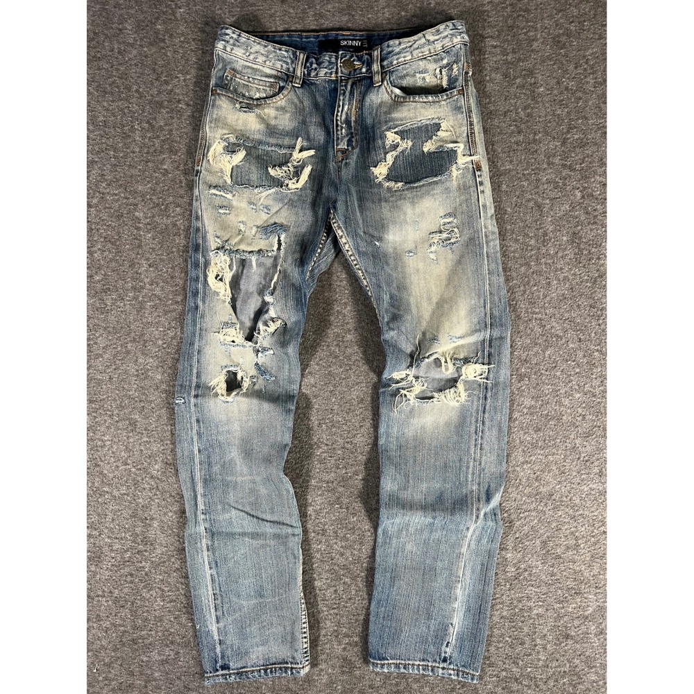 Rocawear Mens Skinny Fit Distressed Light Wash Archive Denim Jeans Size 33 x 32